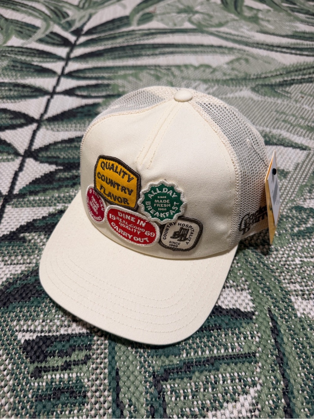 Cracker Barrel Cream Patch Trucker Hat with Multi-Color Badges Pancakes